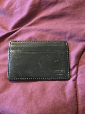 VINTAGE COACH BLACK LEATHER MONEY CLIP CARD ID WALLET